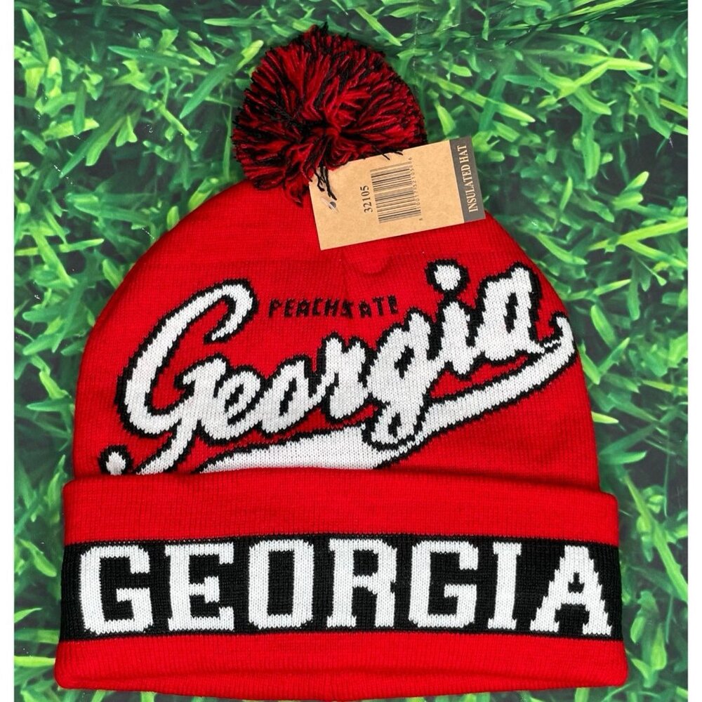 NWT Georgia Bulldogs UGA Dawgs Red Fleece Lined Insulated Beanie Pom Cap Winter
